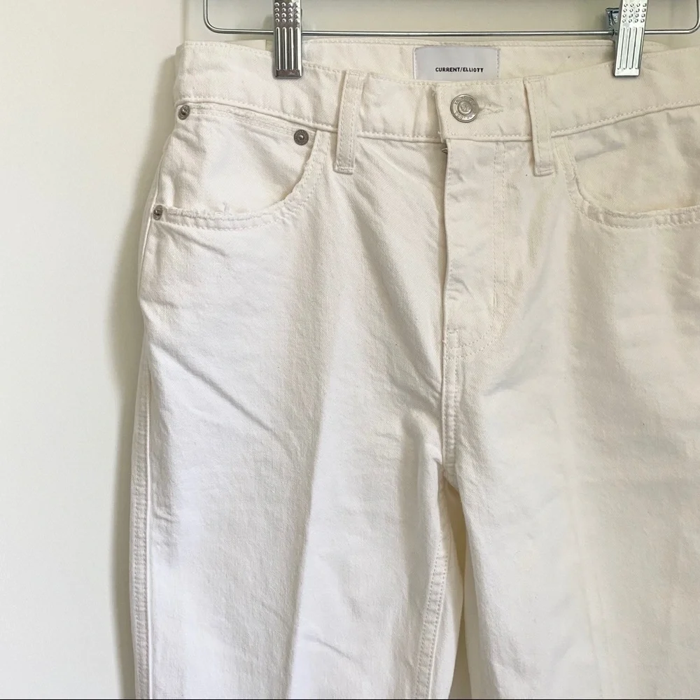NWT Current/Elliott Straight Leg White Denim Jeans